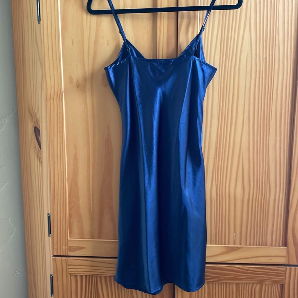 Pink Soda Boutique Navy Silky Satin Navy Slip Dress - Sz Small — image 2 of 8